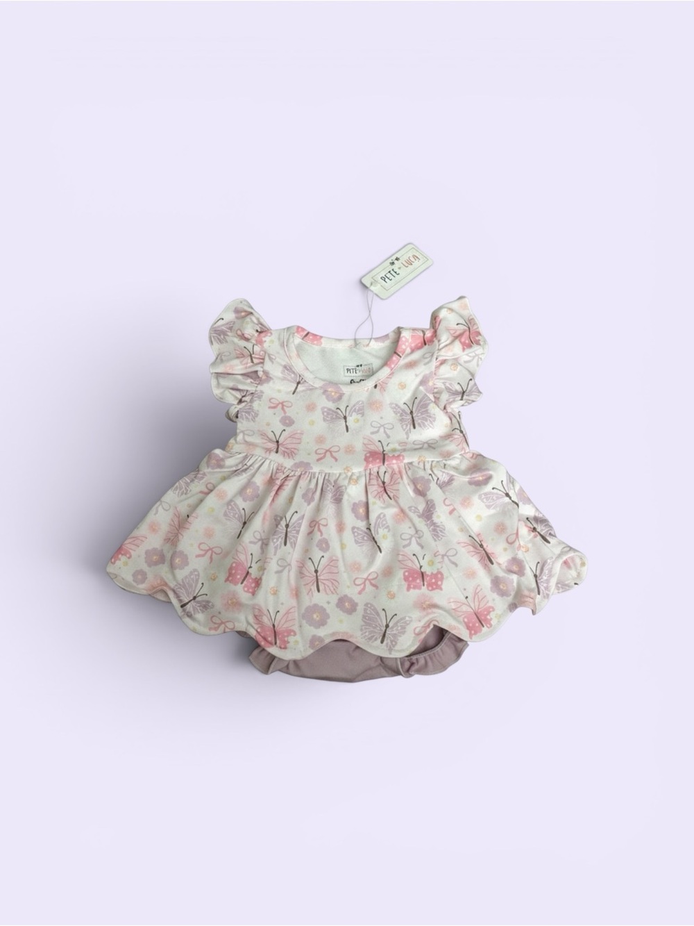Petit Lem Pink Butterfly & Floral Ruffle Dress with Bloomers